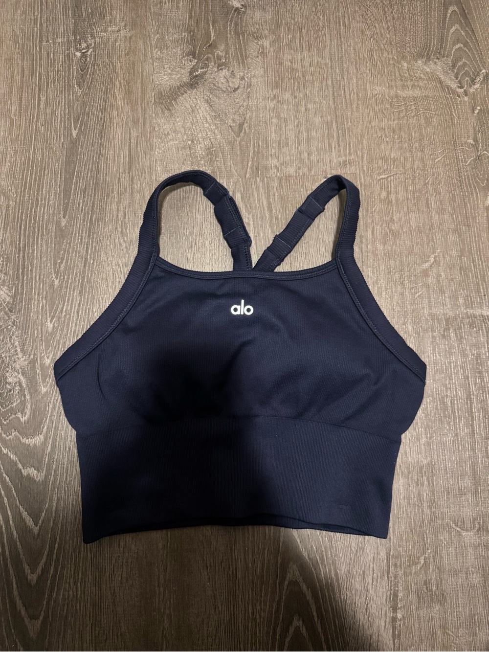 ALO Yoga Navy seamless ribbed bra tank